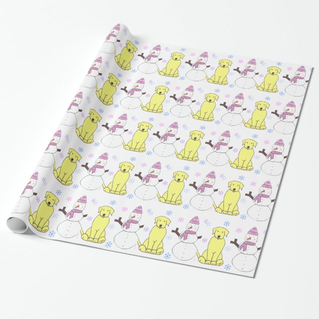 Papel De Presente Labrador retriever e boneco de neve (Desenrolado)