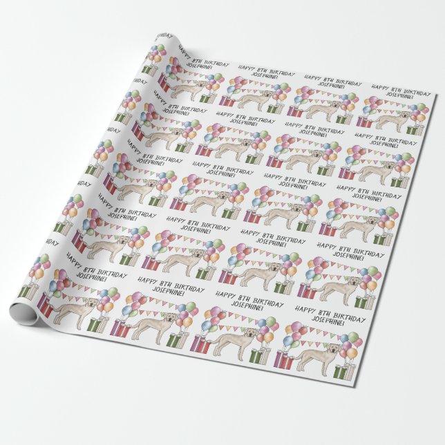 Papel De Presente Labrador Retriever Lab Creme Animado de Aniversári (Desenrolado)