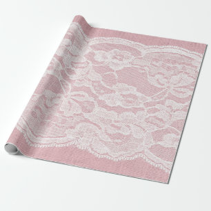 Papel De Presente Lace branco sobre a textura de linho cor-de-rosa P