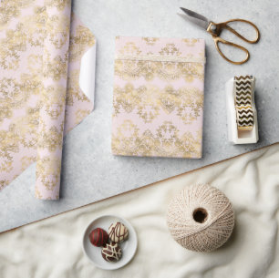 Papel De Presente Lace rosa e Dourado