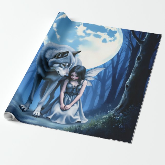 Papel De Presente Laço ao Luar – O Lobo e a Fada Gótica.   (Desenrolado)