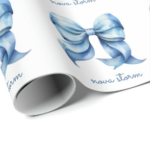 Papel De Presente Laço Azul da Moda Personalizado Com Nome Monograma