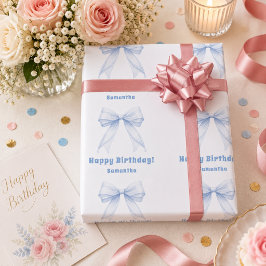 Papel De Presente Laço azul de aniversário menina branca