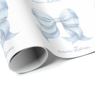Papel De Presente Laço Azul Moderno Personalizado Com Nome Monograma