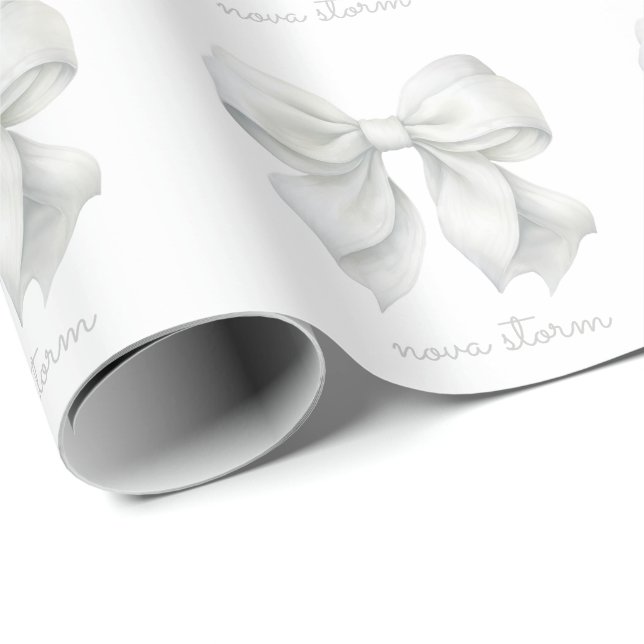 Papel De Presente Laço Branco da Moda Personalizado Com Nome Monogra (Ponta do rolo)