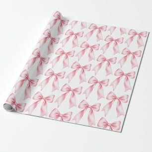 Papel De Presente Laço Coquete de Aquarela Rosa Feminino e Glamouros