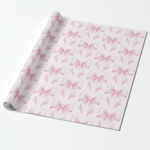 Papel De Presente Laço Coquette Aquarela Rosa Feminino Moderno