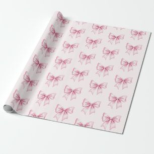 Papel De Presente Laço Coquette Aquarela Rosa Feminino Moderno e Del