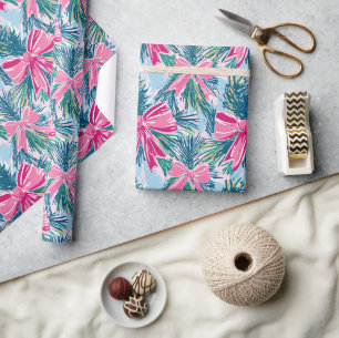 Papel De Presente Laço Cor-de-Rosa Arco Natalino Laço Padrão