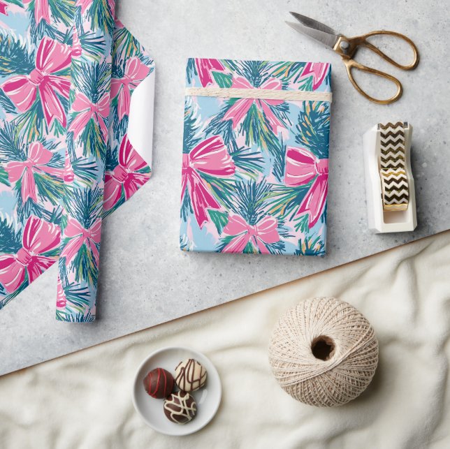 Papel De Presente Laço Cor-de-Rosa Arco Natalino Laço Padrão (Artesanato)
