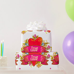 Papel De Presente Laço de Coração de Amor Verdadeiro com Elementos F