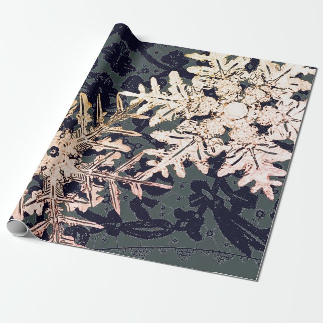 PAPEL DE PRESENTE LAÇO DE ENTREPOSTO E PISCÕES DE NEVE EM AZUL (Desenrolado)