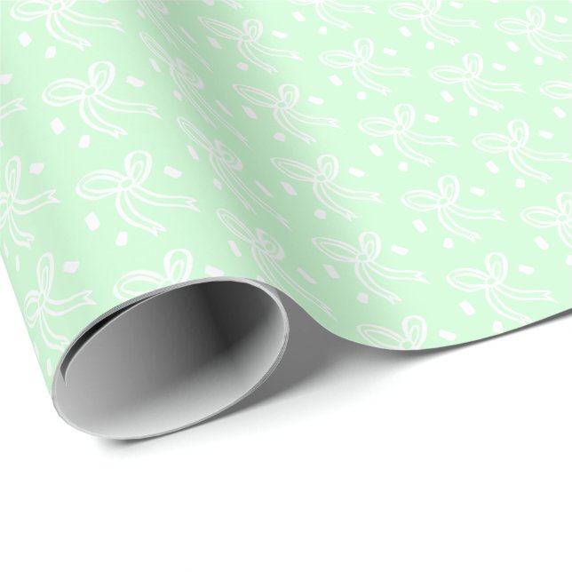 Papel De Presente Laco de Fita Doodle Natal Branco Hortelã (Ponta do rolo)
