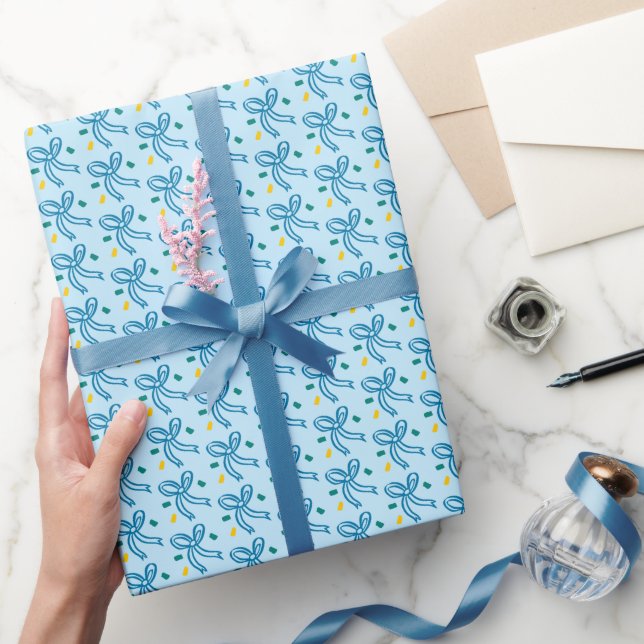 Papel De Presente Laco de Fita Doodle NATAL HANUKKAH Feriado Azul (Presentear)
