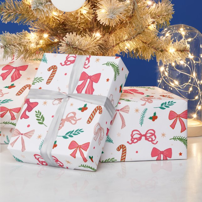 Papel De Presente Laco de Natal elegante e padrão de doces (Feriados)