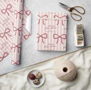 Papel De Presente Laço Listrado de Rosa e Creme Personalizado