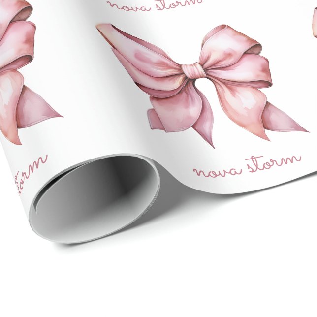 Papel De Presente Laço Rosa da Moda Personalizado Com Nome Monograma (Ponta do rolo)