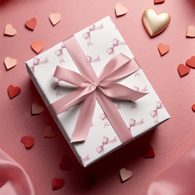 Papel De Presente Laço Rosa Feminino  (Girly Pink Bow Wrapping Paper)
