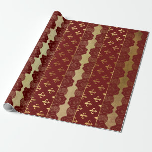 Papel De Presente Laço vermelho dourado heráldico real Vip de