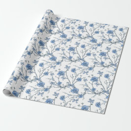 Papel De Presente Laços Azuis Elegantes e ramalhete floral