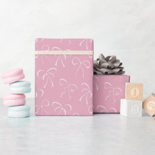 Papel De Presente Laços Brancos Padrão Sem Costura Rosa