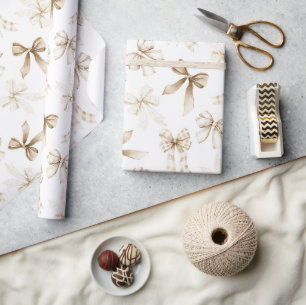 Papel De Presente Laços de Creme Branco de Aniversário