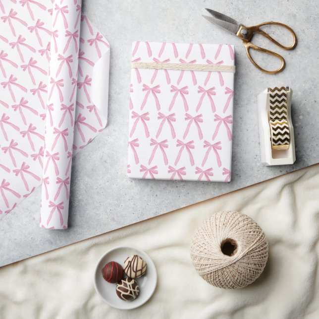 Papel De Presente Laços de Fita Rosa Fofa Padrão (Artesanato)