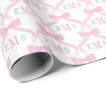 Papel De Presente Laços de Monograma Rosa e Verde Préppy Menina<br><div class="desc">Este adorável design de embrulho de presente apresenta um laço de aquarela rosa pintado à mão com monograma de 3 letras em rosa e verde para você personalizar com as iniciais do afortunado destinatário.</div>