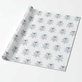 Papel De Presente Laços de Natal Flocos de Neve Brancos Azuis