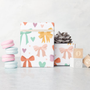 Papel De Presente Laços e Corações Multicoloridos