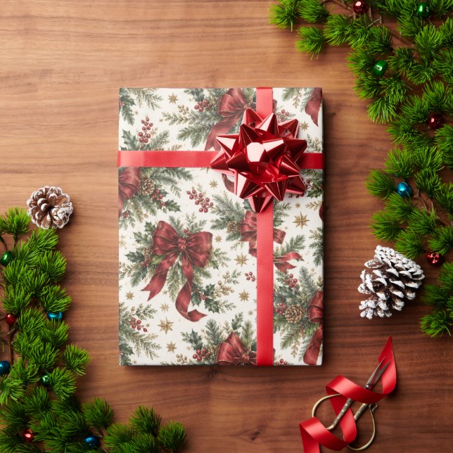 Papel De Presente Laços e Fitas de Natal Luxuosos (Presente de Natal)