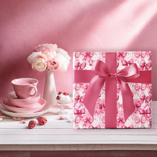 Papel De Presente Laços e Fitas Rosa Elegantes e Caprichosos Coquett