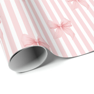 Papel De Presente Laços e Listras Rosa Coquete