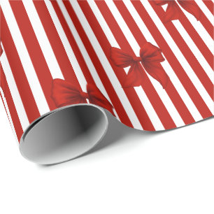 Papel De Presente Laços e Listras Vermelhas Coquete