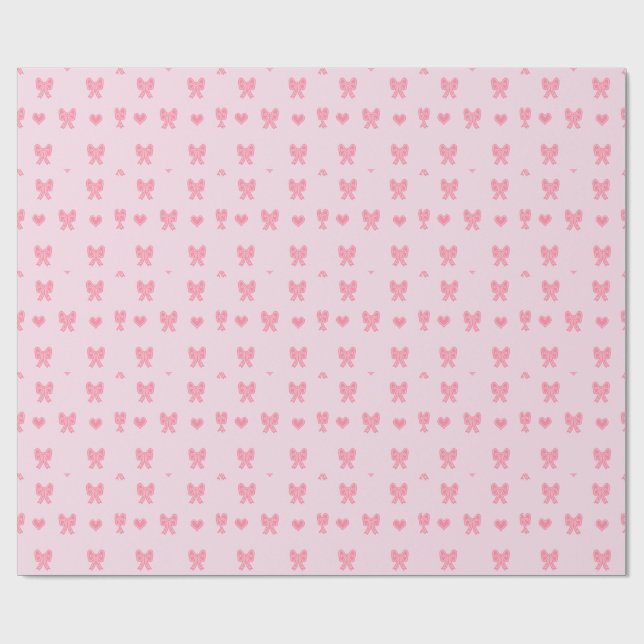 Papel De Presente Laços Rosa e Corações Fofo Coque (Aberto)