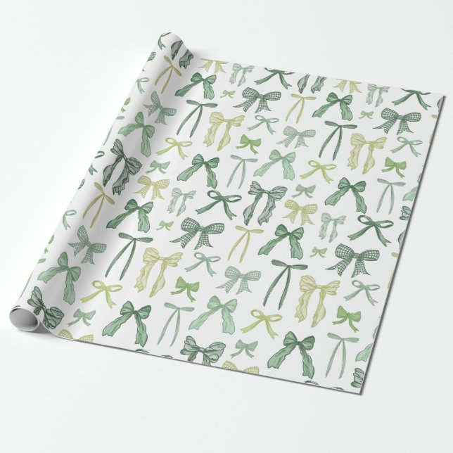 Papel De Presente Laços Verde Salvia Coquete (Desenrolado)