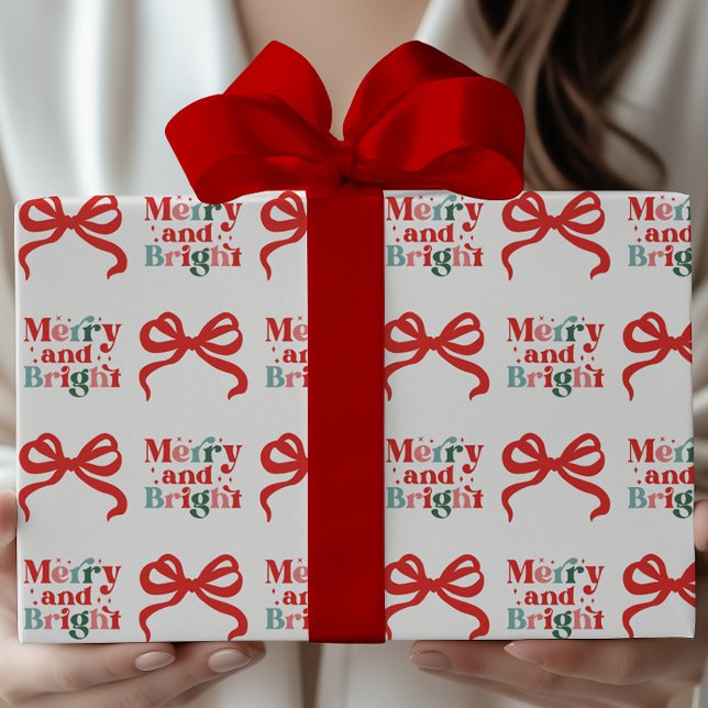 Papel De Presente Laços Vermelhos Natal Merry & Bright Feriado (Criador carregado)