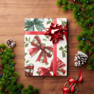 Papel De Presente Laços Xadrez Retro Vermelho Verde Natal