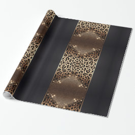Papel De Presente Lacre Brilhante Elegante Preto e Dourado Leopardo