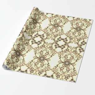 Papel De Presente Lacy Look of Flowers Ouro Sepia