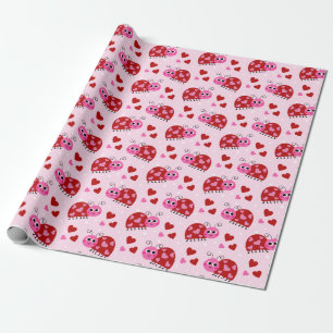 Papel De Presente Ladybug Hearts Pattern Pink
