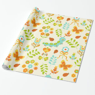 Papel De Presente Lagarta bonito e flores