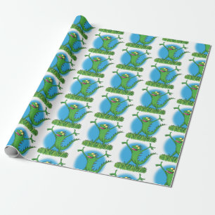 Papel De Presente Lagarto animado animado com iguana verde engraçado