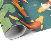 Lago de Koi Elegante e Folhas de Lírio Estilo Vint