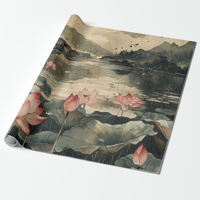 Papel De Presente Lago de Lótus ao Luar (1) (Desenrolado)