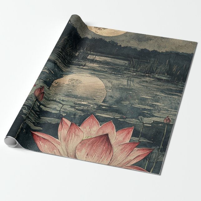 Papel De Presente Lago de Lótus ao Luar (4) (Desenrolado)
