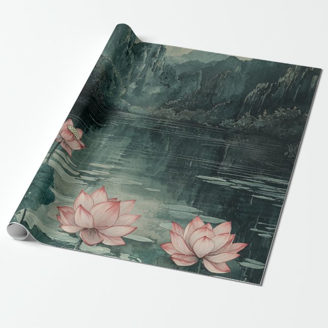 Papel De Presente Lago de Lótus ao Luar (8) (Desenrolado)