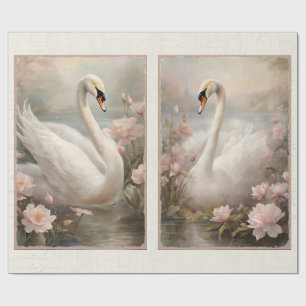 Papel De Presente Lago Elegante Swan Água Rosa Lily Floral