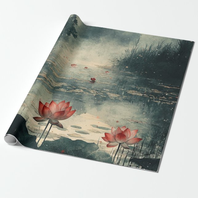 Papel De Presente Lago Lotus ao Luar (2) (Desenrolado)