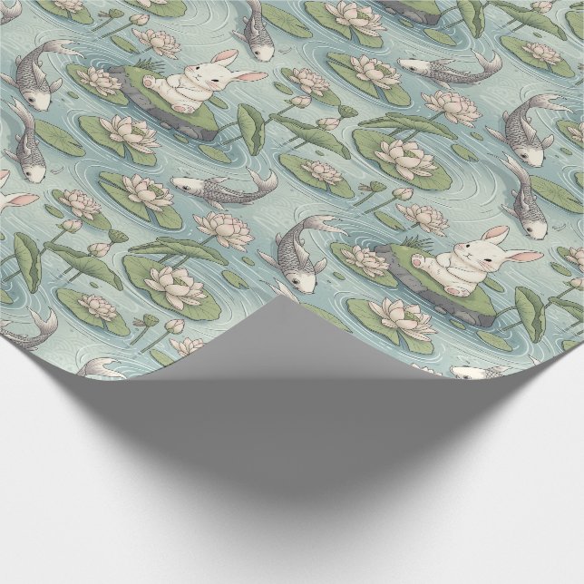 Papel De Presente Lago tranquilo inspirado no Japão com coelho (Ponta)